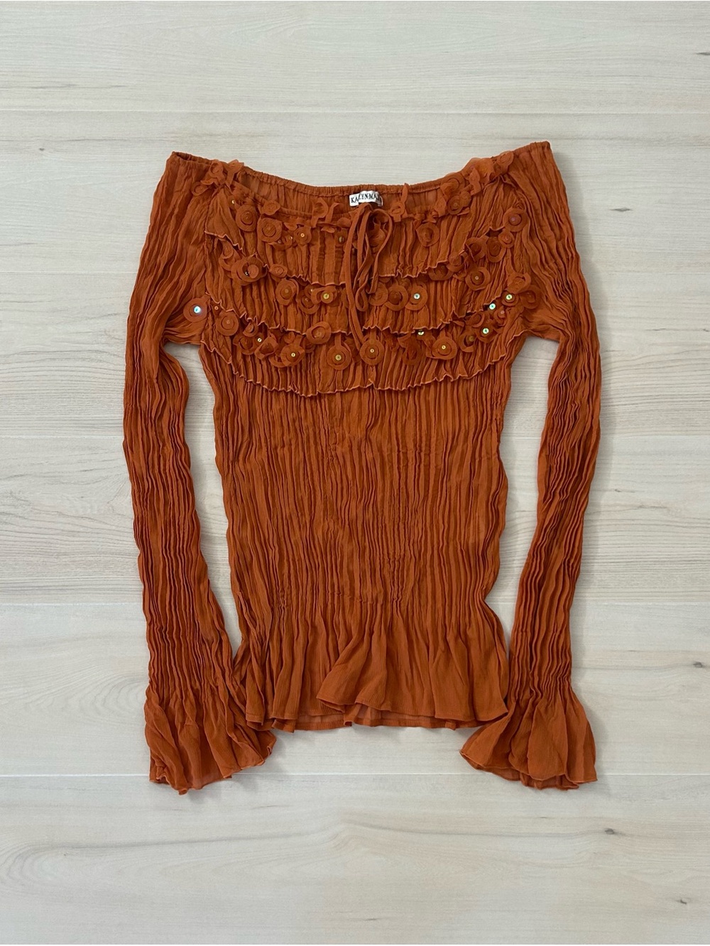 orange kaelyn max flowy off the shoulder top